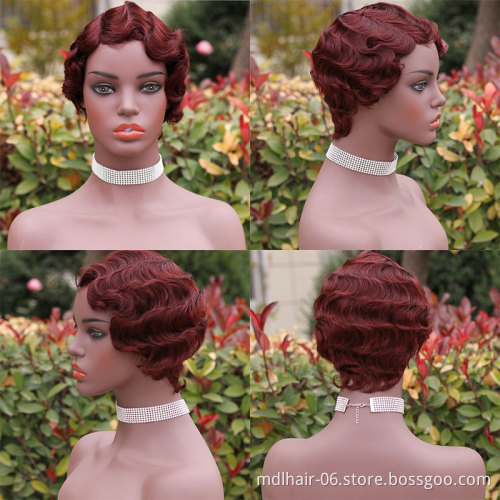 Wholesale Short Pixie Cut Wig Brazilian Remy Full Machine Made Short Human Hair Wigs For Woman Short Finger Wave Wigs